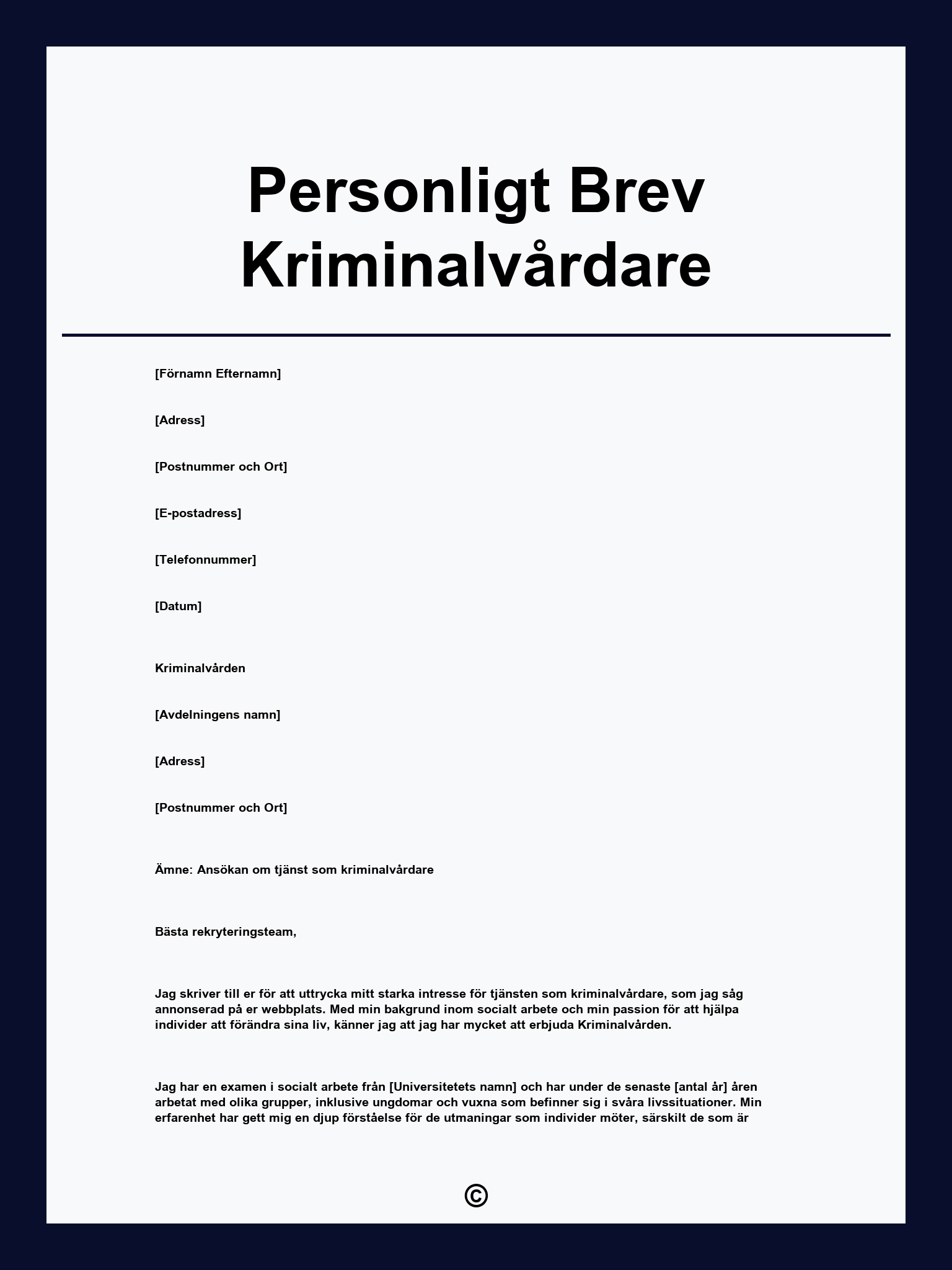 Personligt Brev Kriminalvårdare