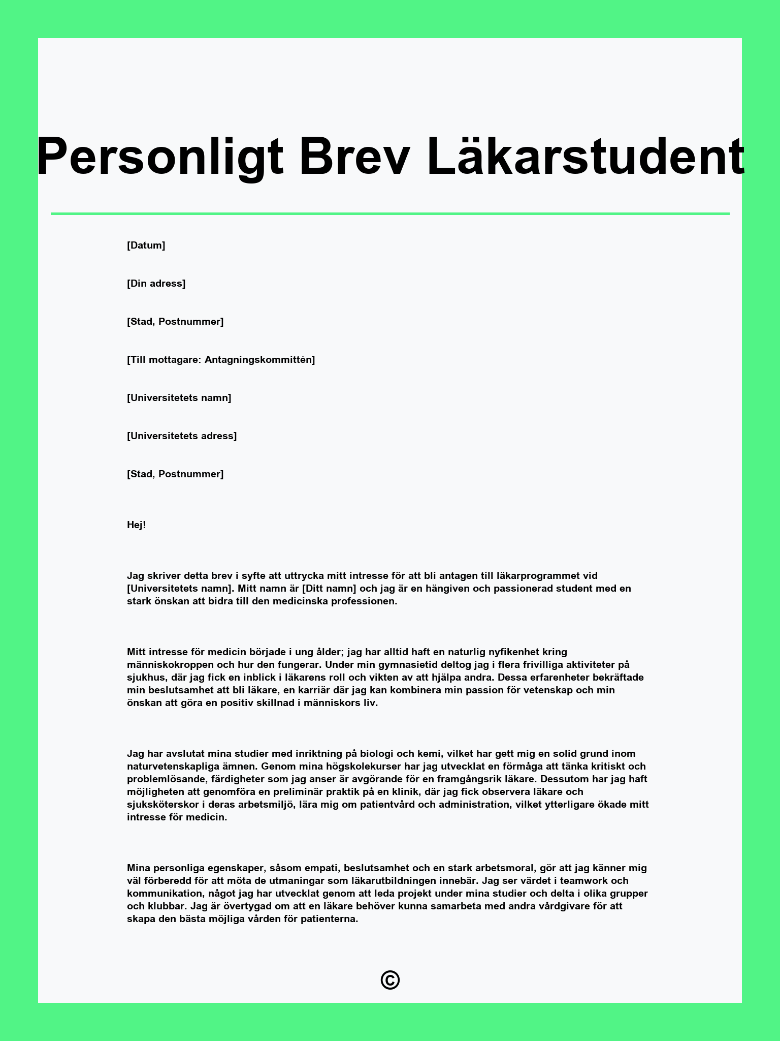 Personligt Brev Läkarstudent