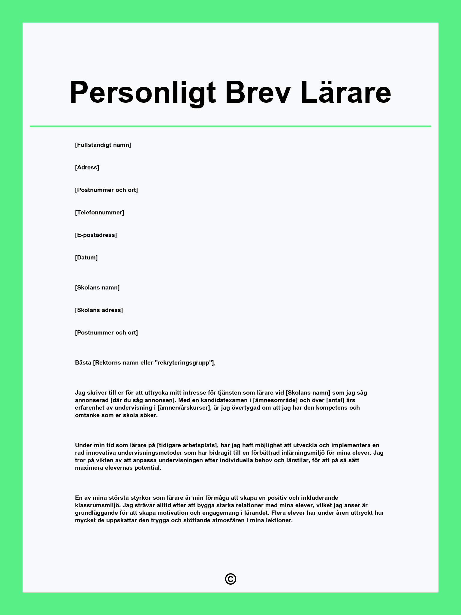 Personligt Brev Lärare