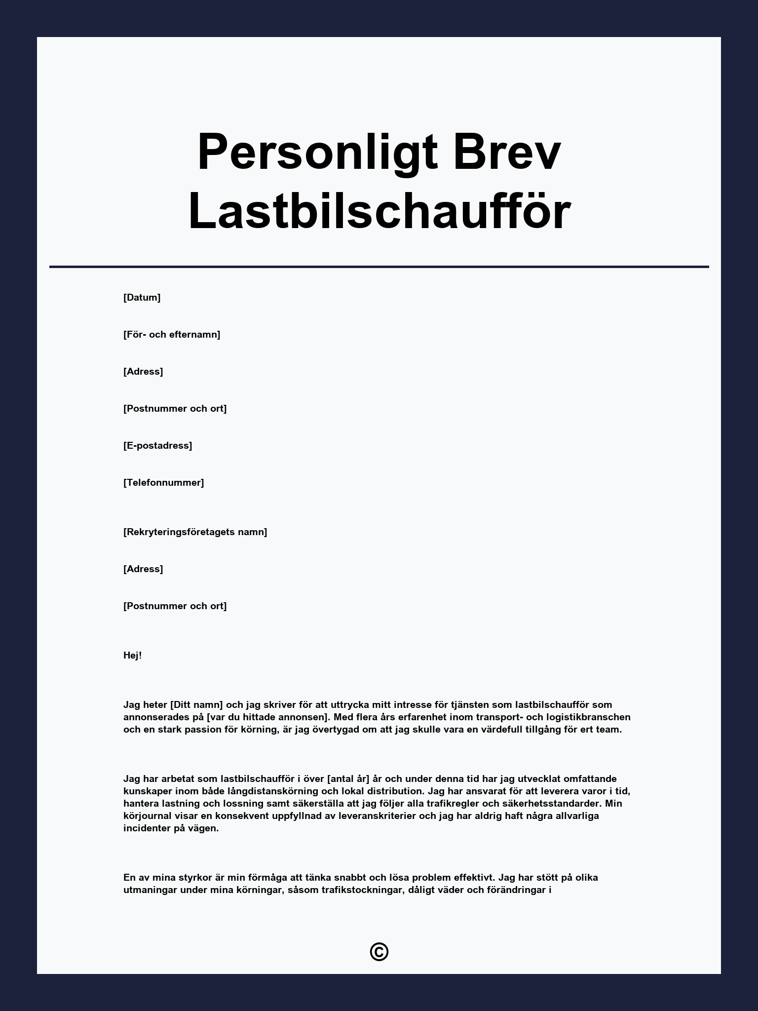 Personligt Brev Lastbilschaufför