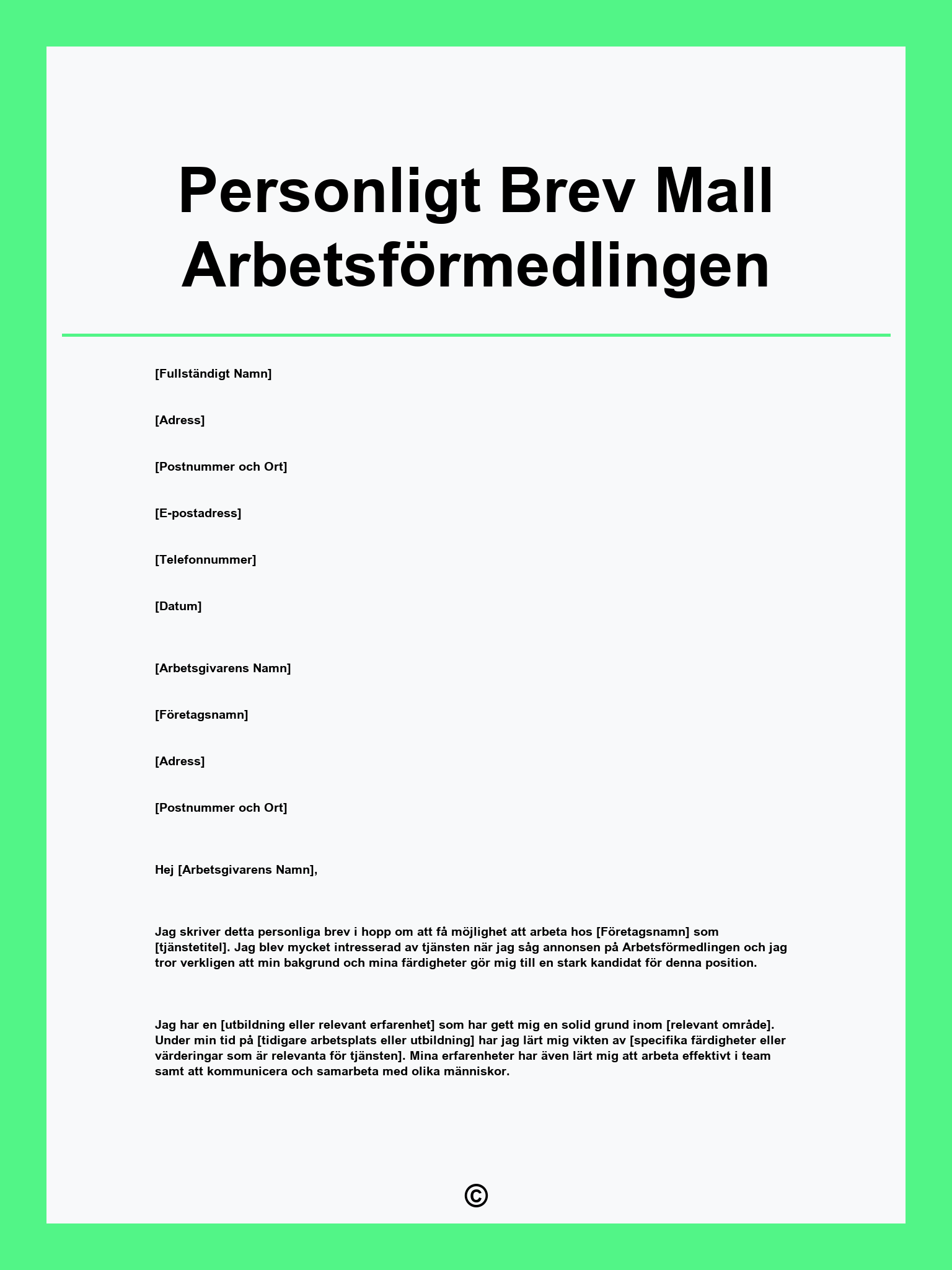 Personligt Brev Mall Arbetsförmedlingen
