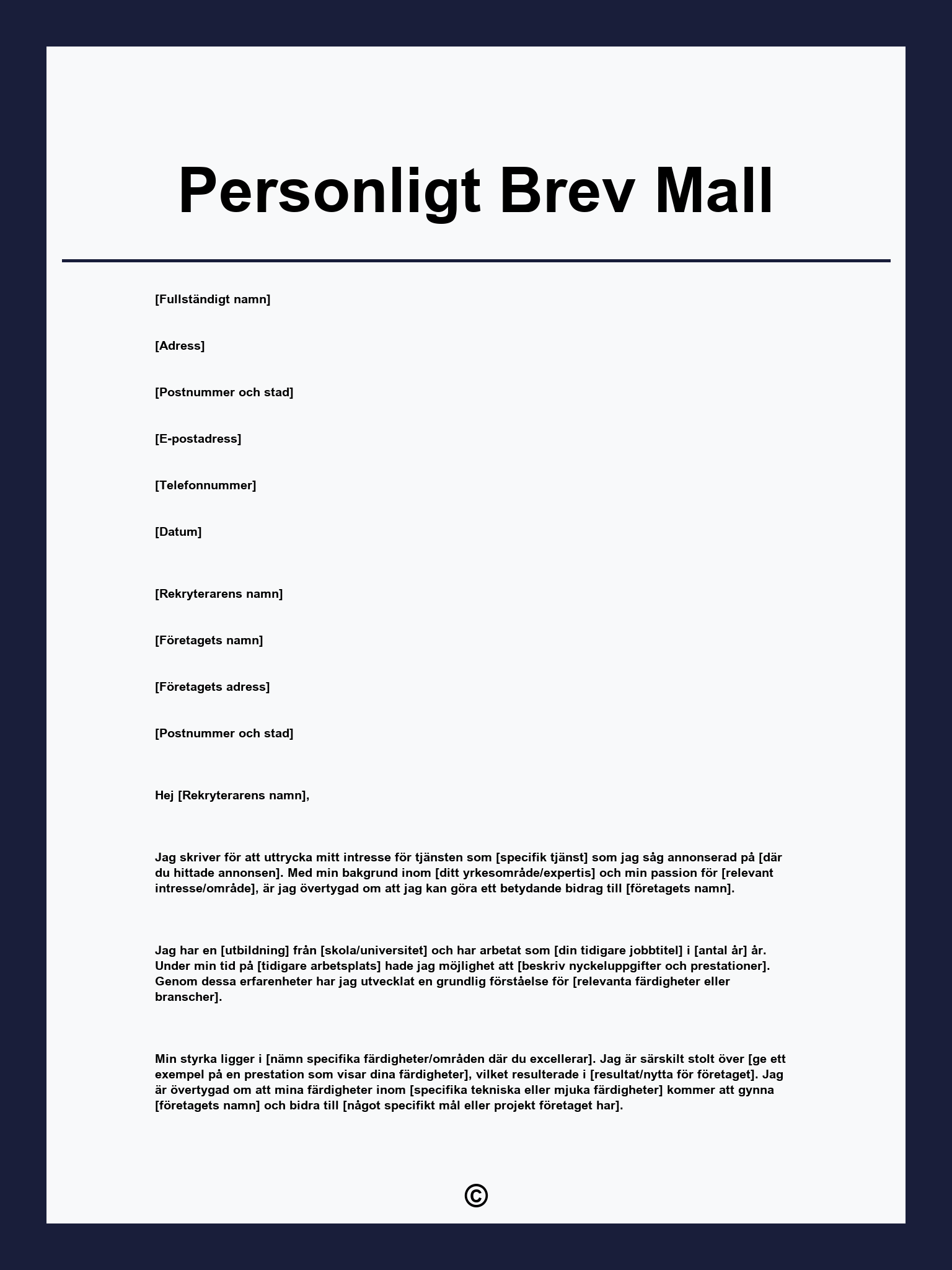 Personligt Brev Mall