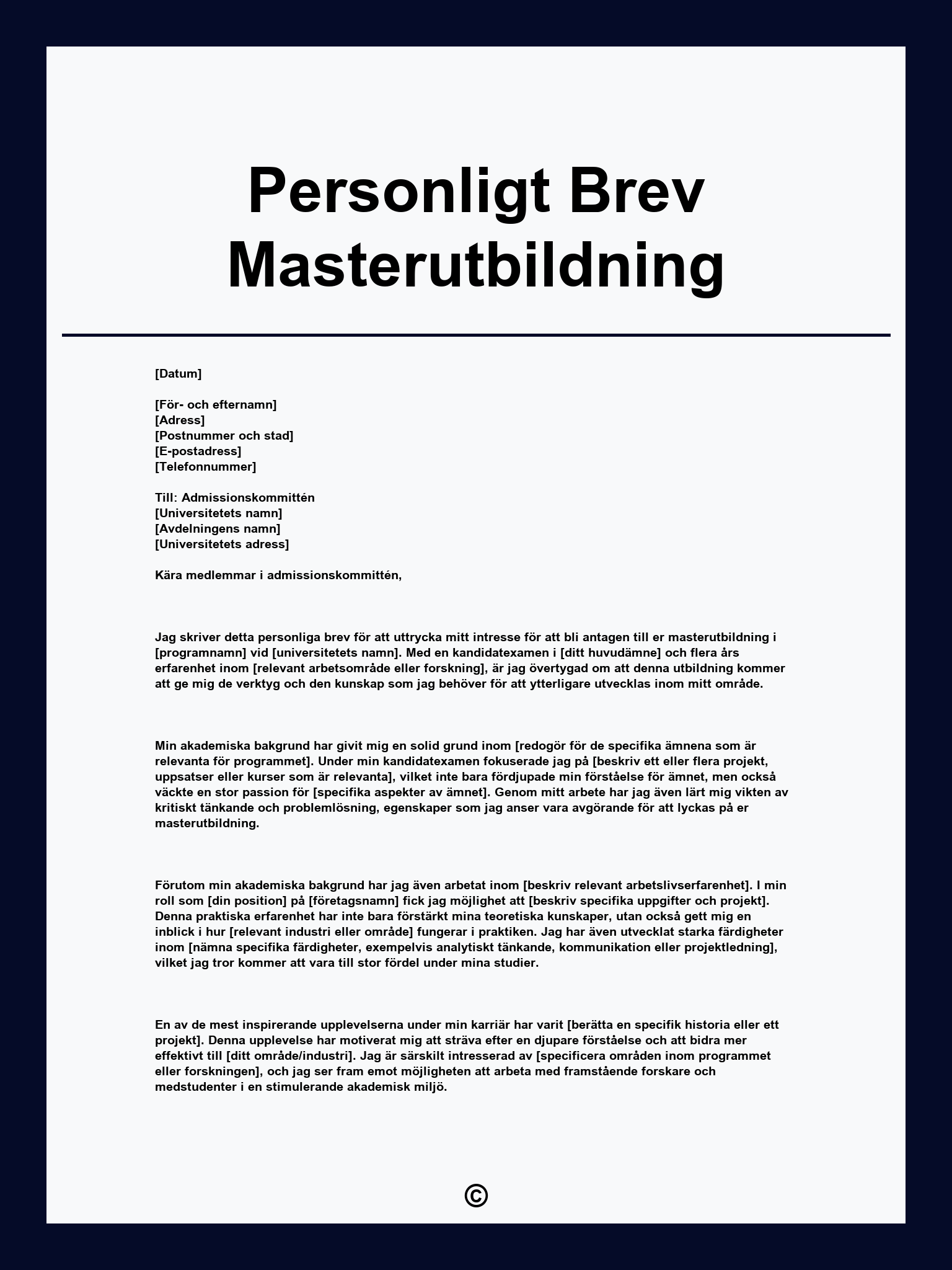 Personligt Brev Masterutbildning