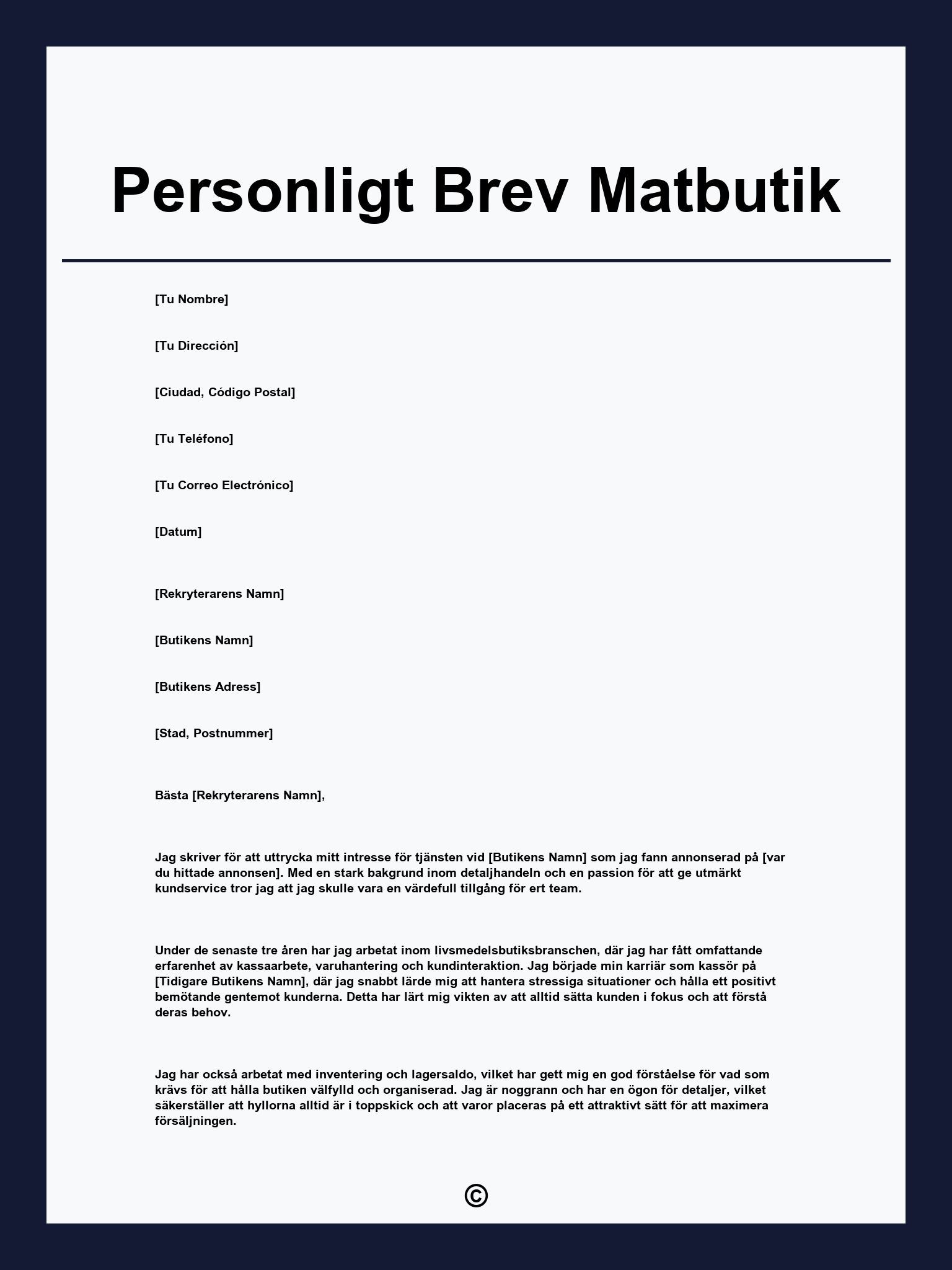 Personligt Brev Matbutik