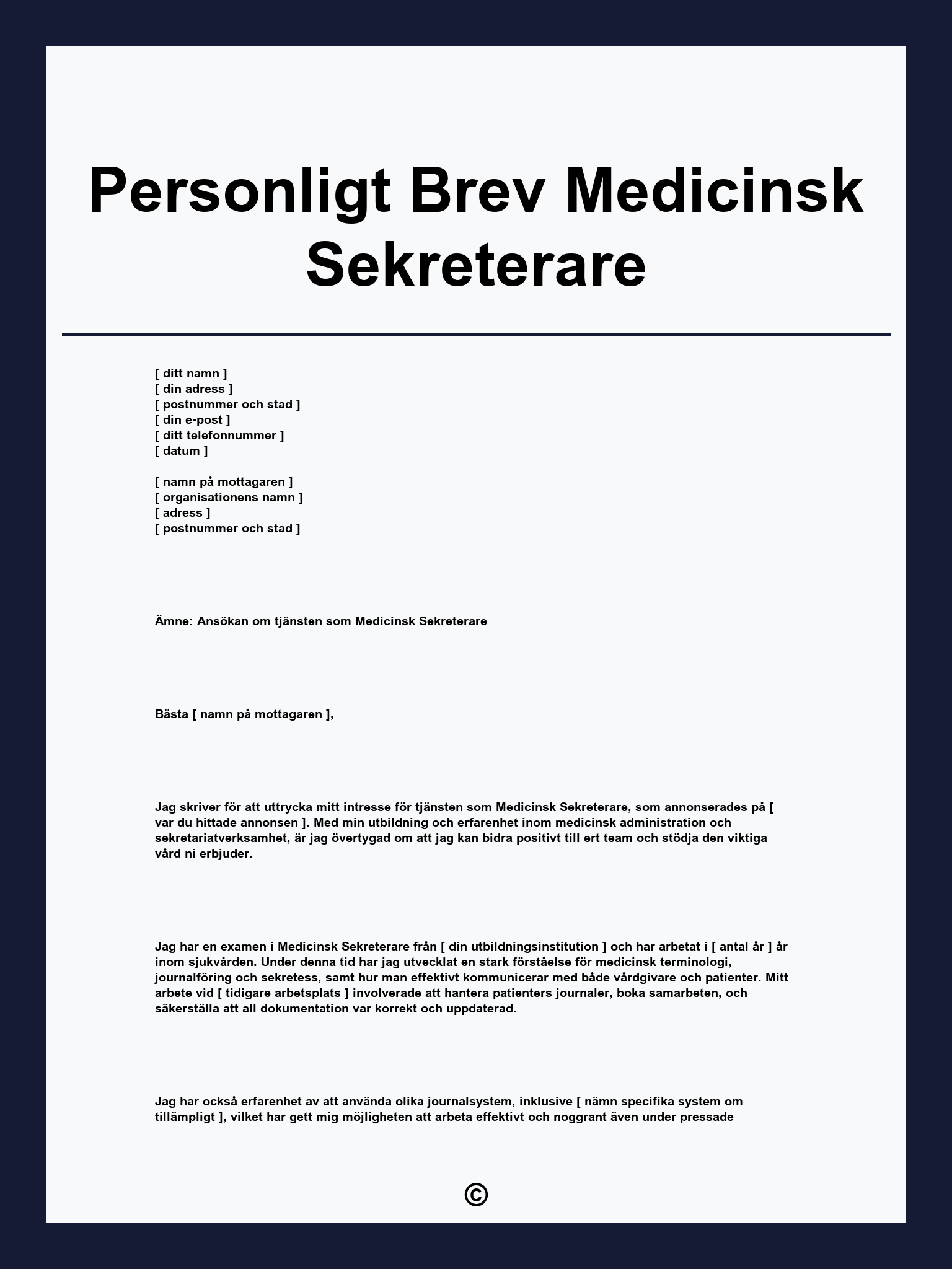 Personligt Brev Medicinsk Sekreterare