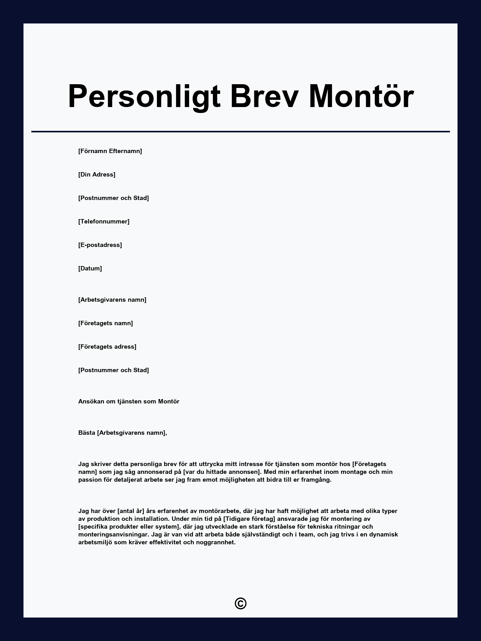 Personligt Brev Montör
