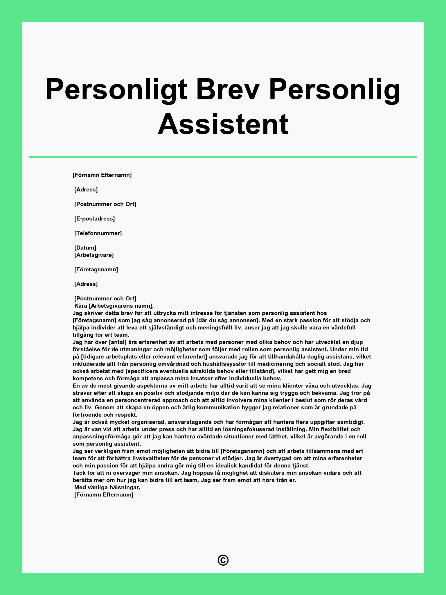 Personligt Brev Personlig Assistent