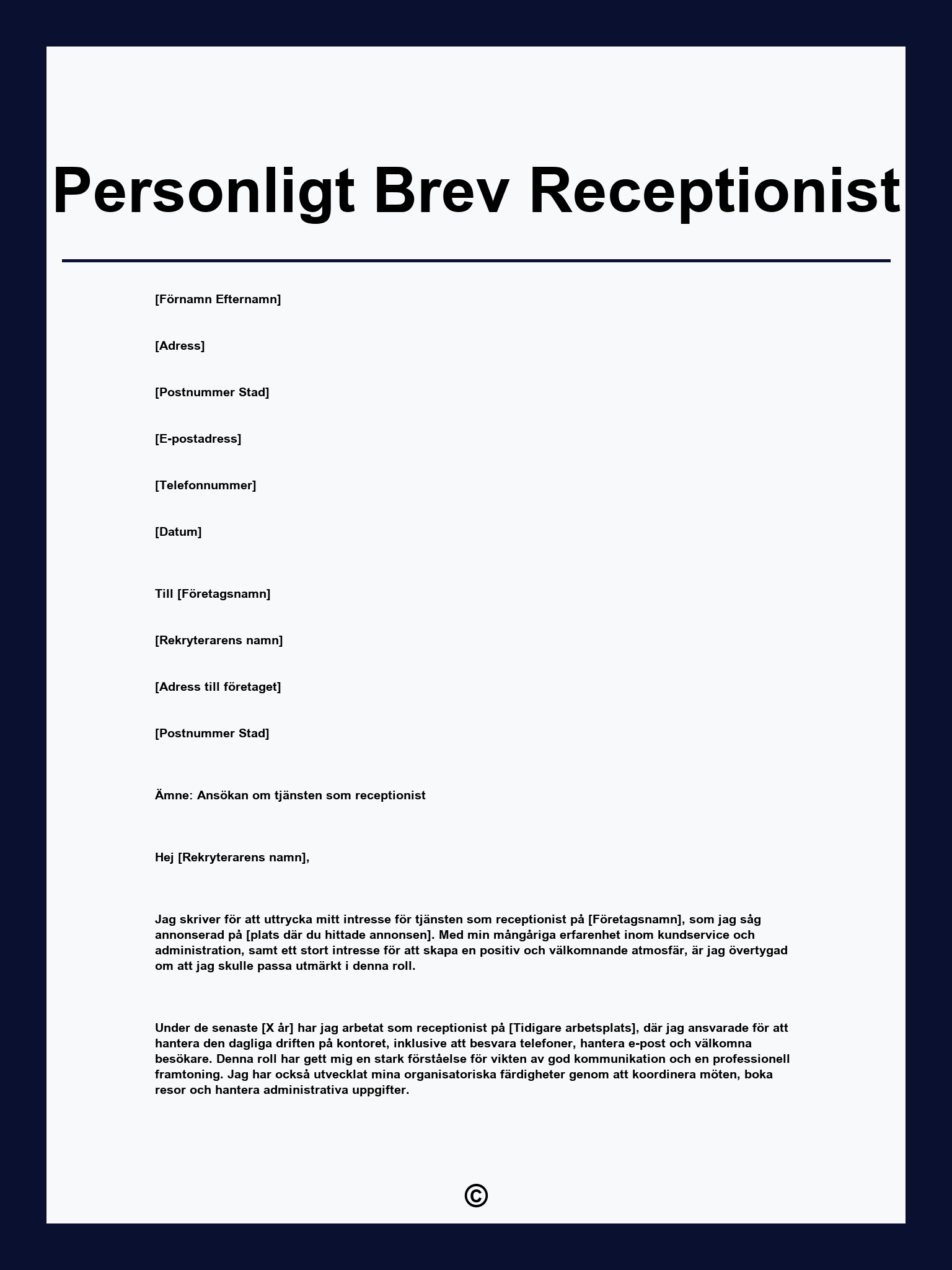 Personligt Brev Receptionist