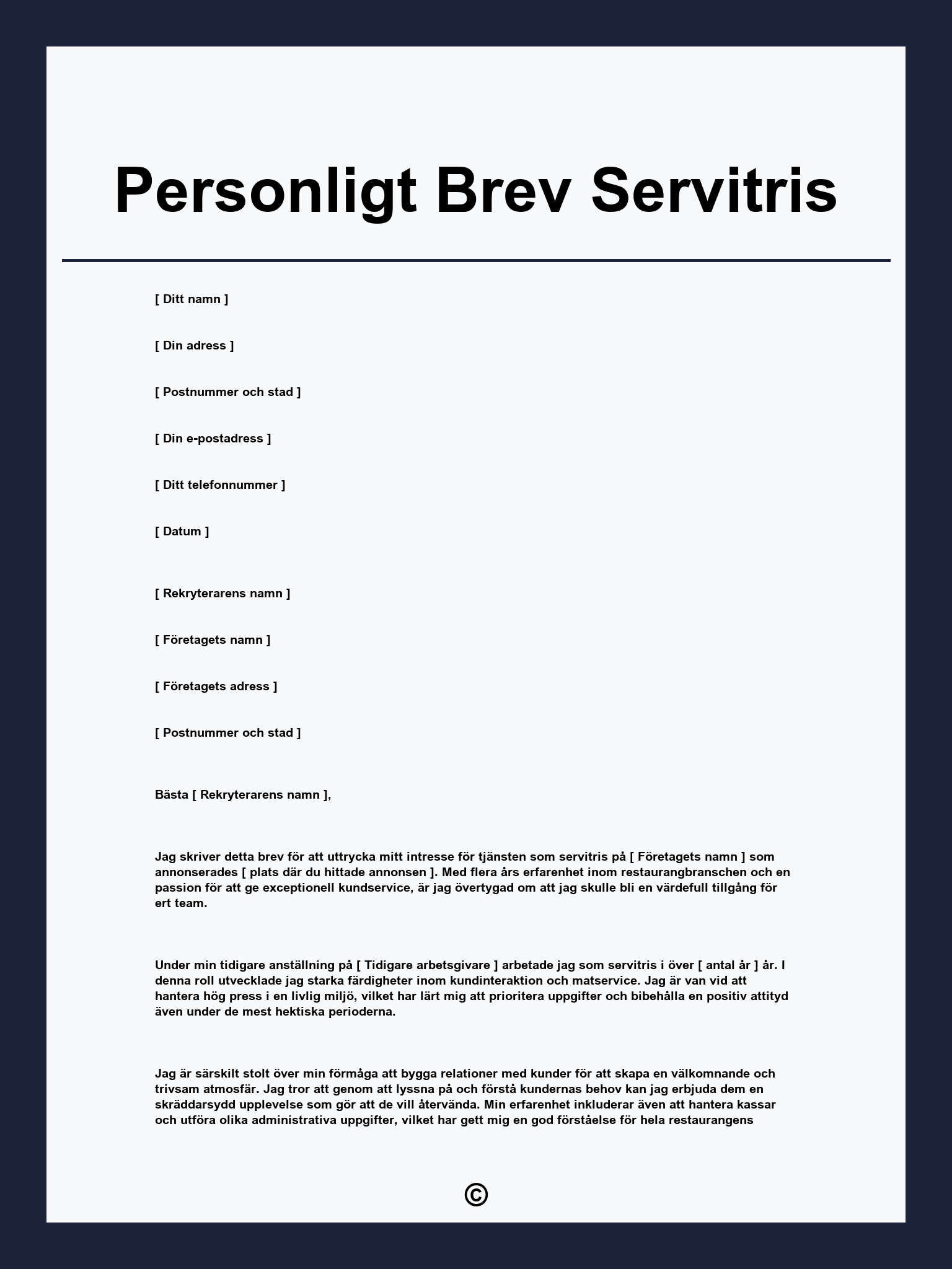 Personligt Brev Servitris
