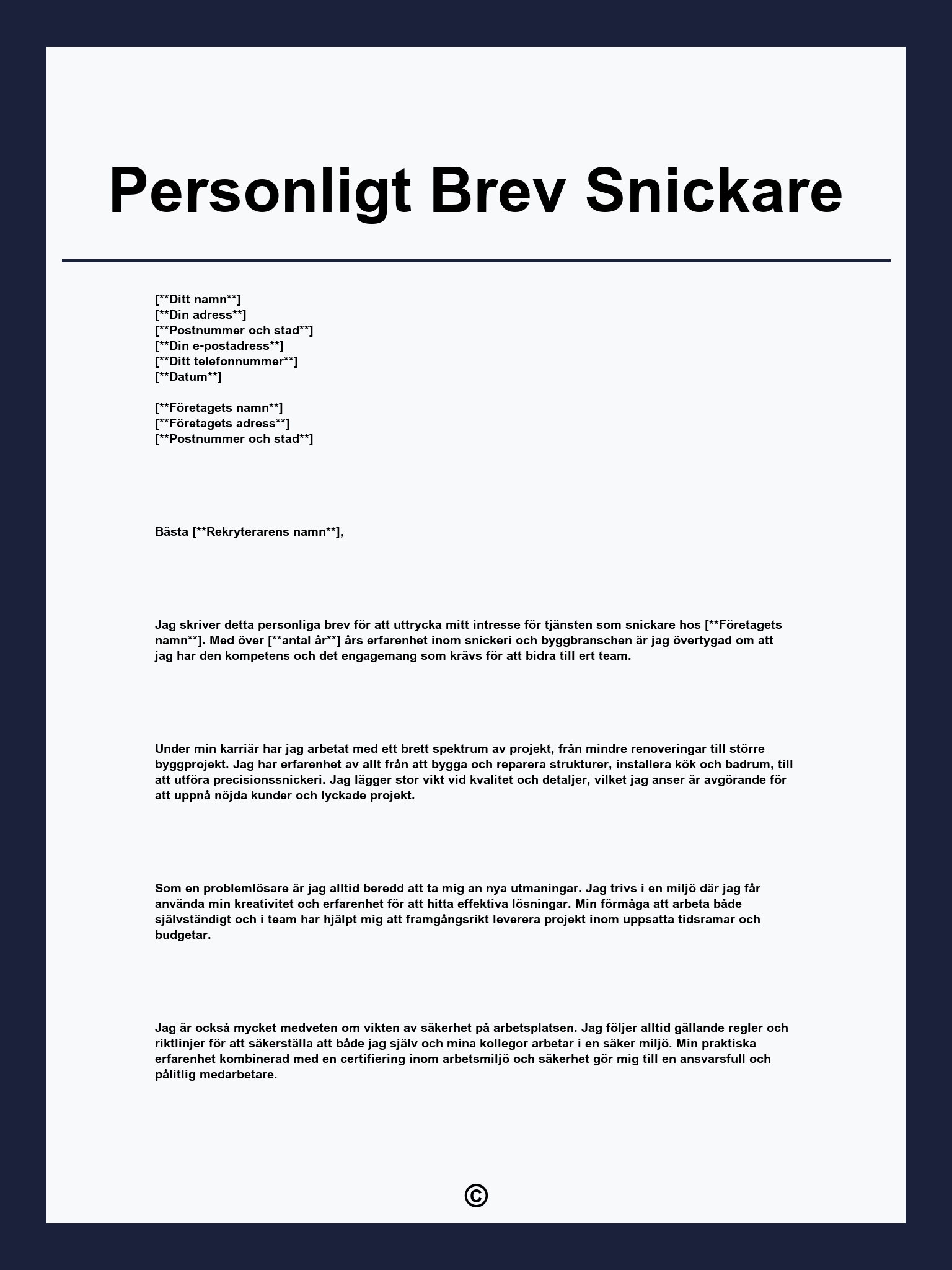 Personligt Brev Snickare