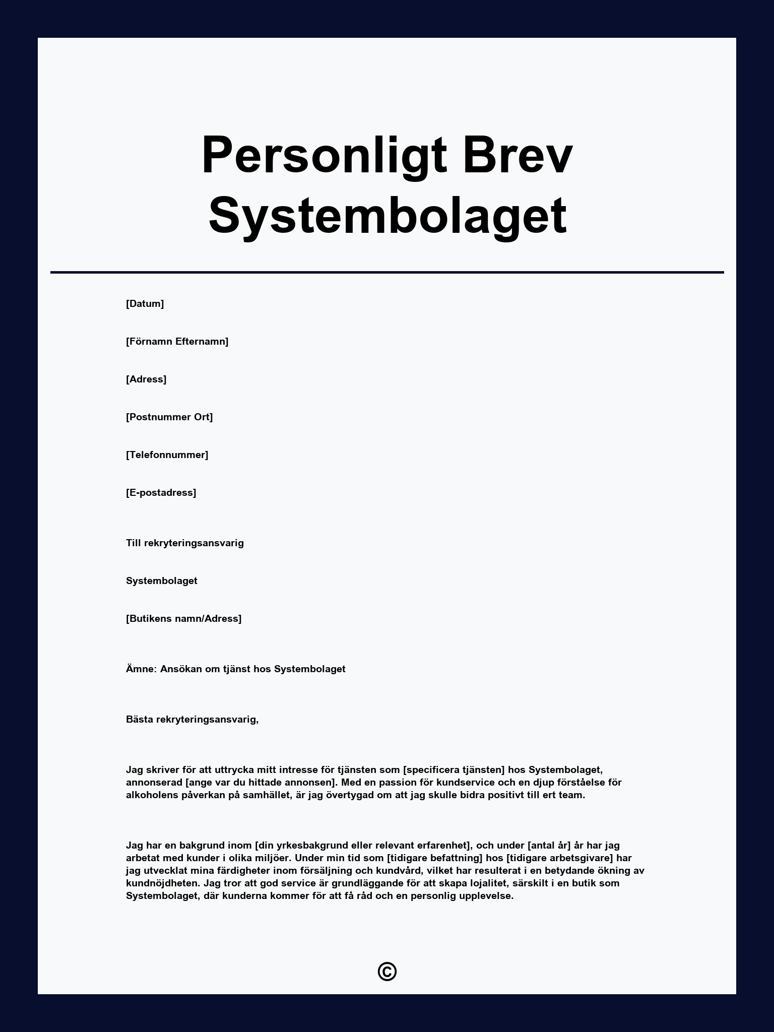 Personligt Brev Systembolaget