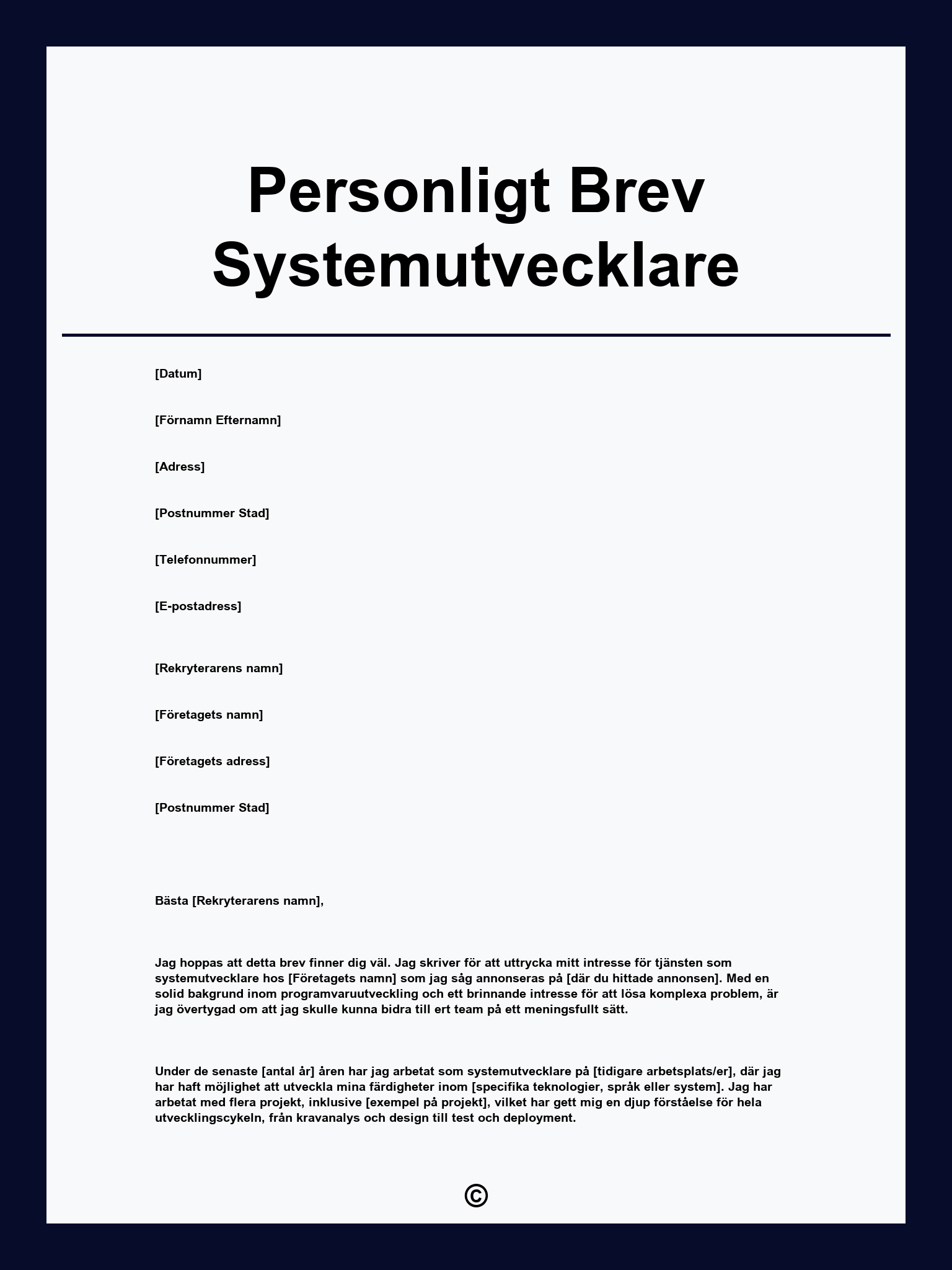 Personligt Brev Systemutvecklare
