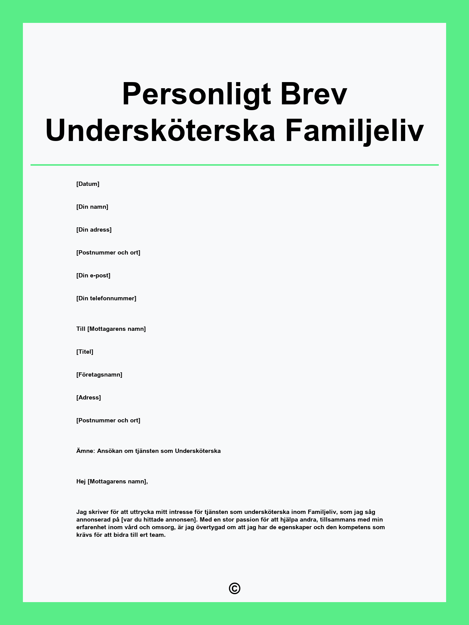 Personligt Brev Undersköterska Familjeliv