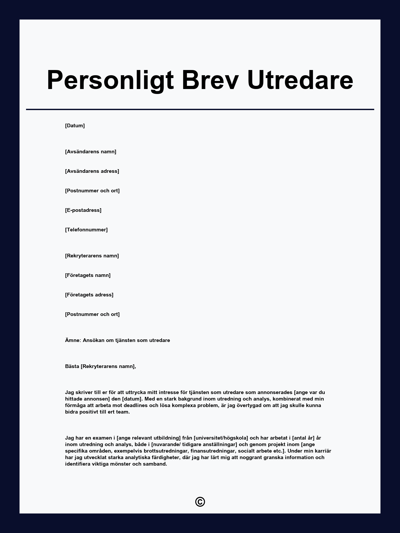 Personligt Brev Utredare