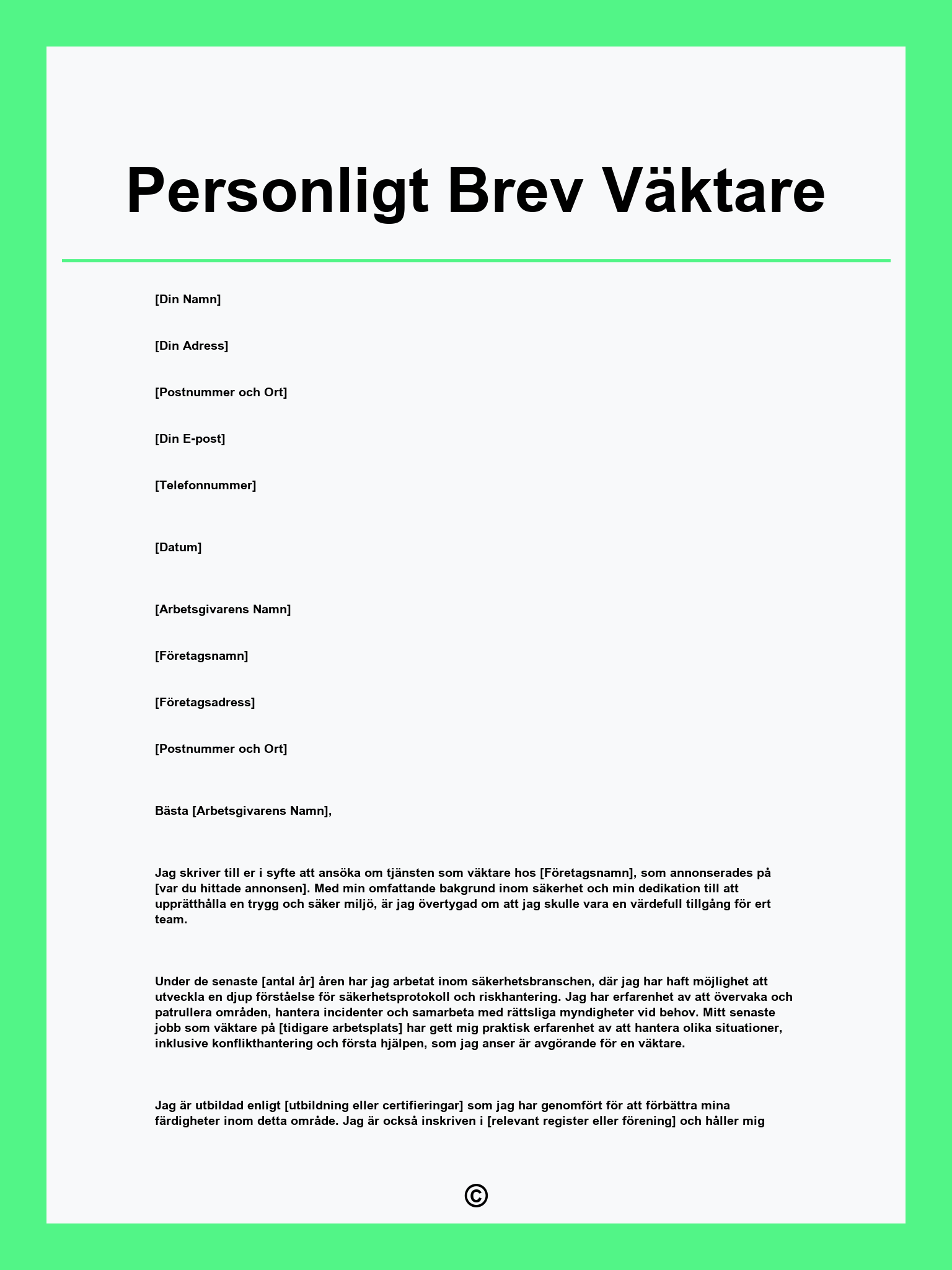 Personligt Brev Väktare