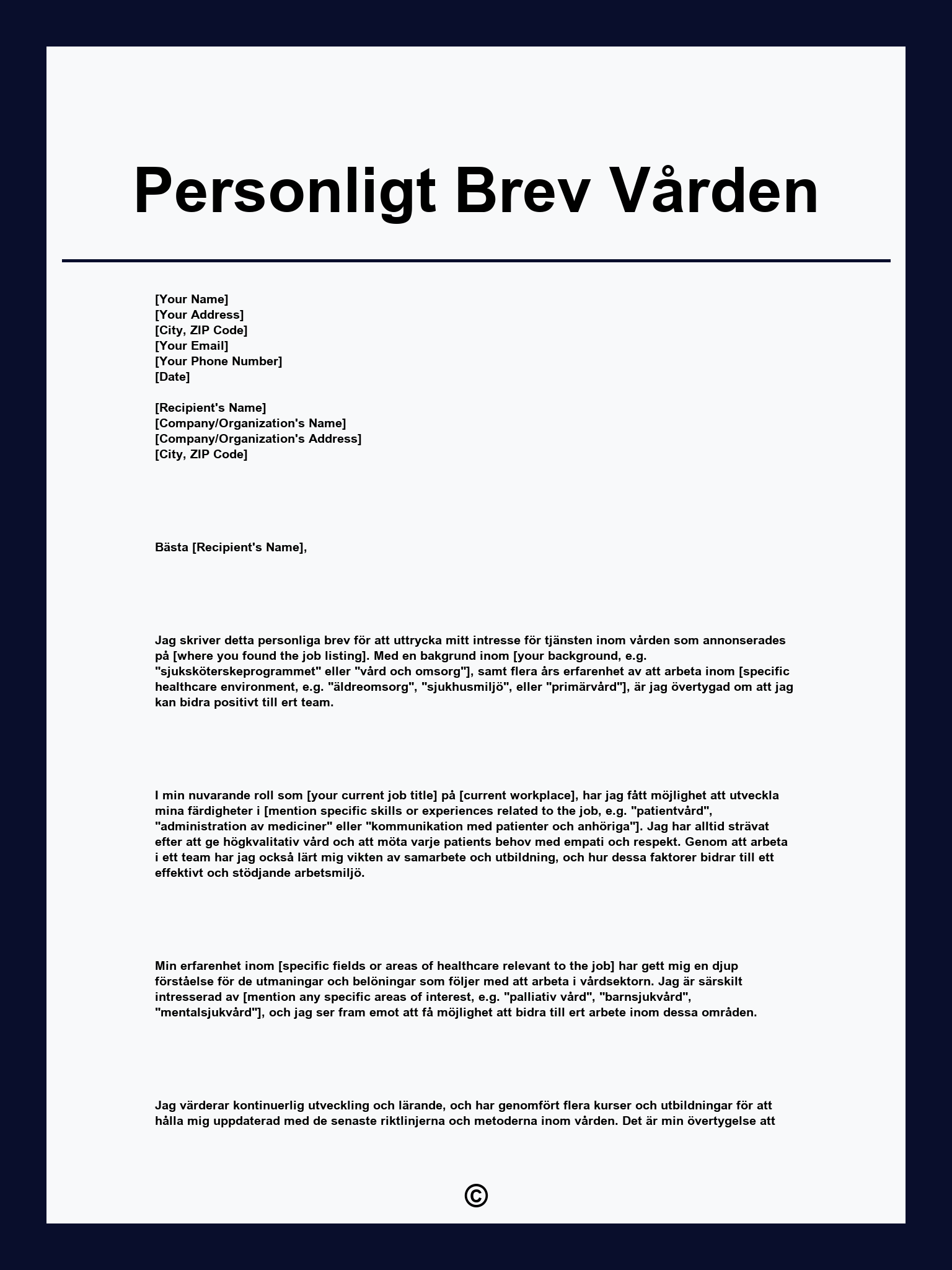 Personligt Brev Vården