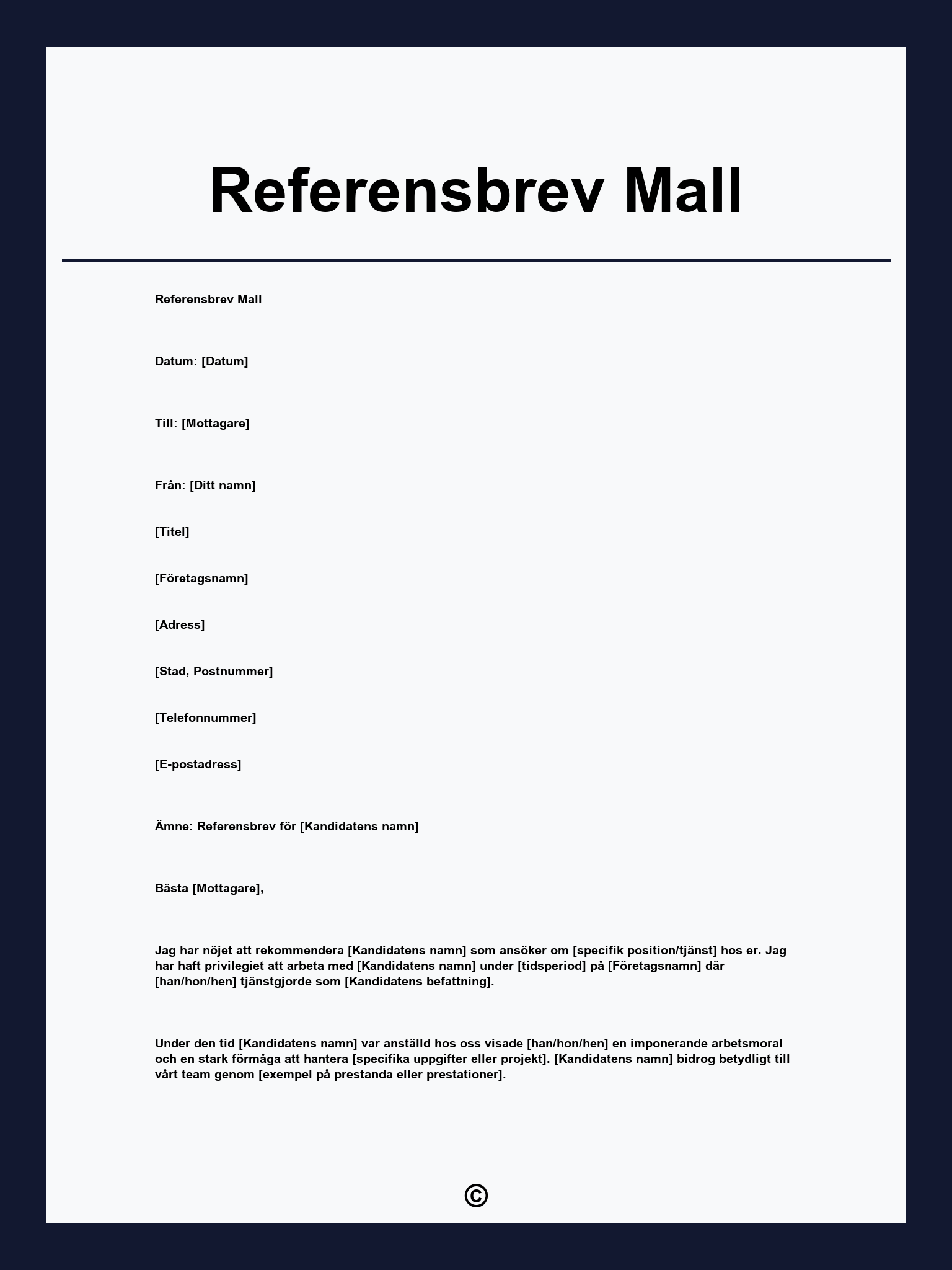 Referensbrev Mall