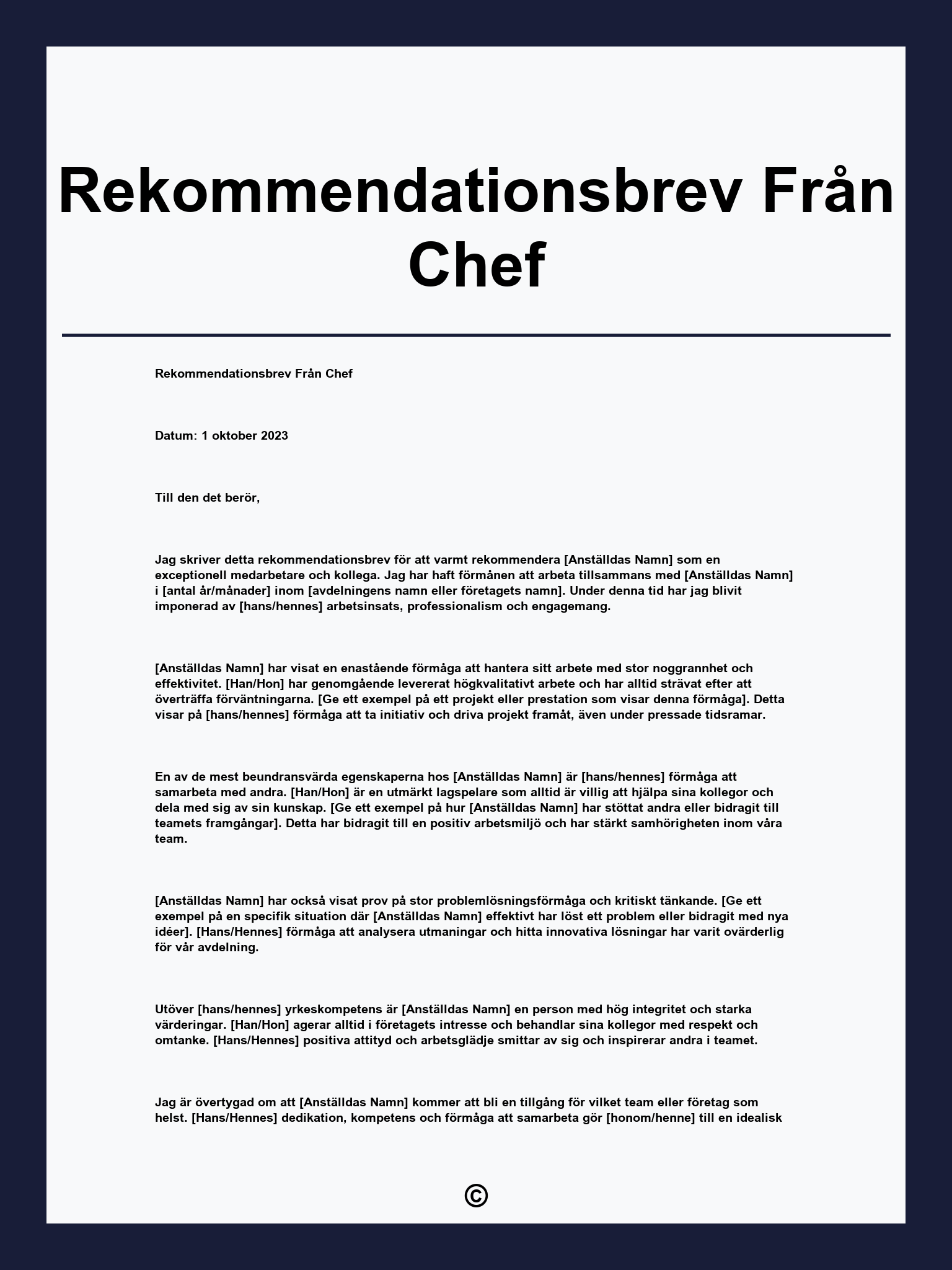 Rekommendationsbrev Från Chef