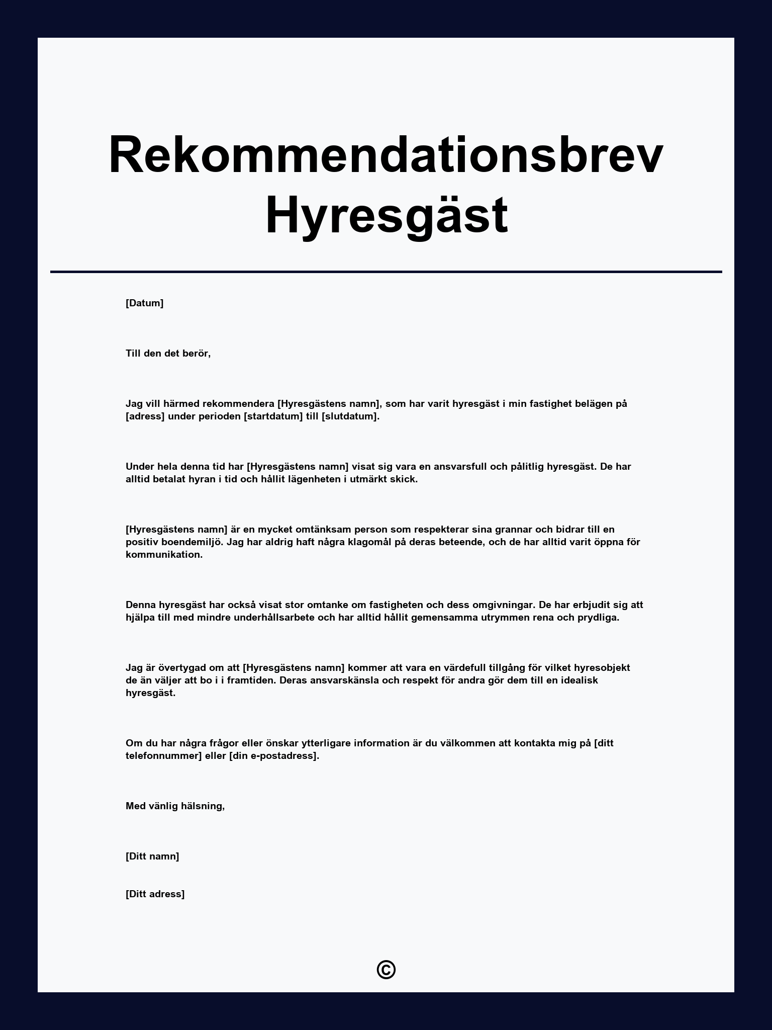 Rekommendationsbrev Hyresgäst