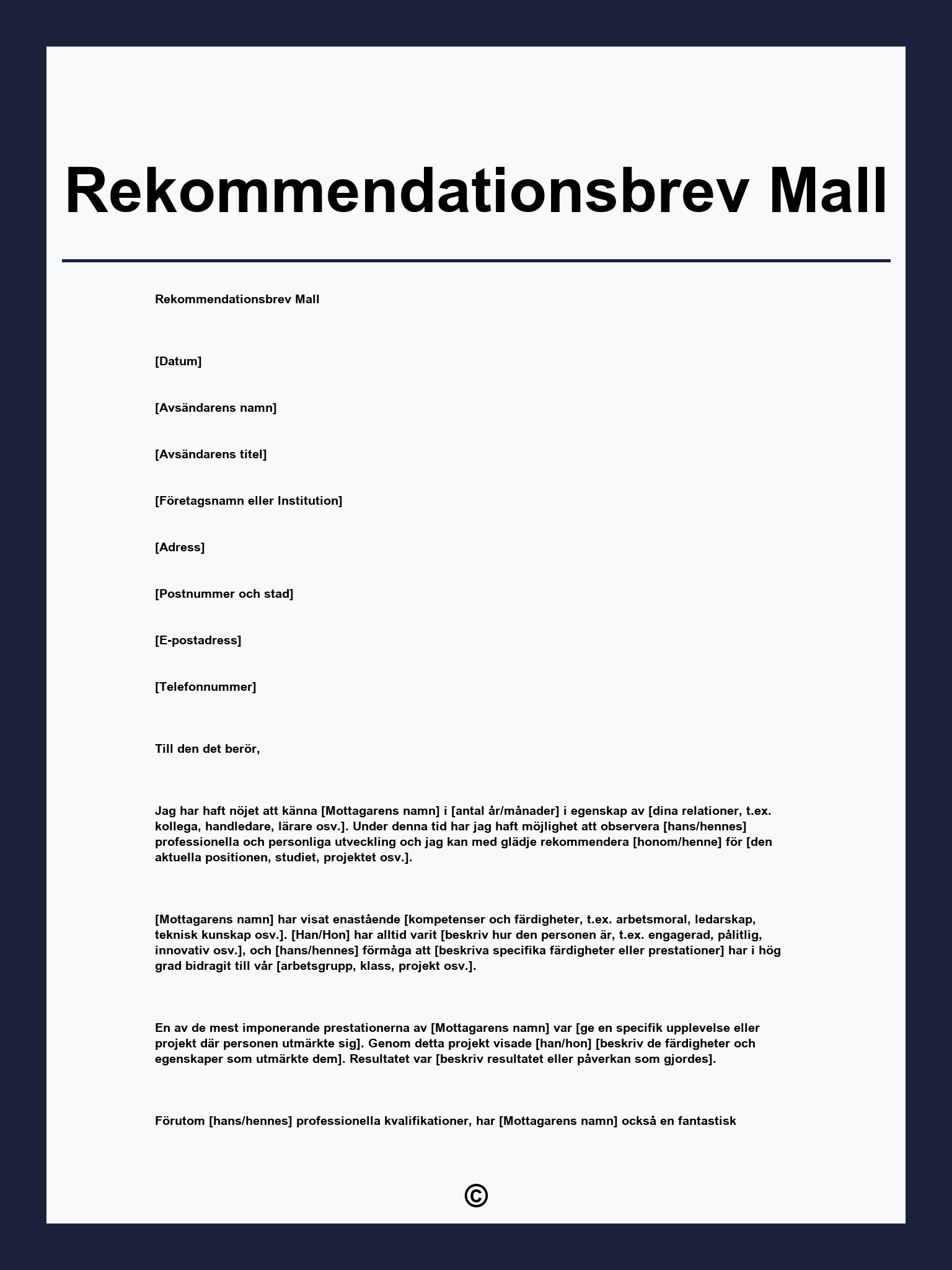 Rekommendationsbrev Mall