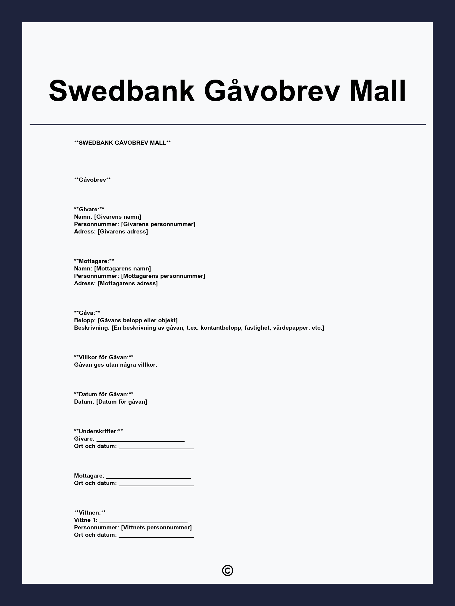 Swedbank Gåvobrev Mall
