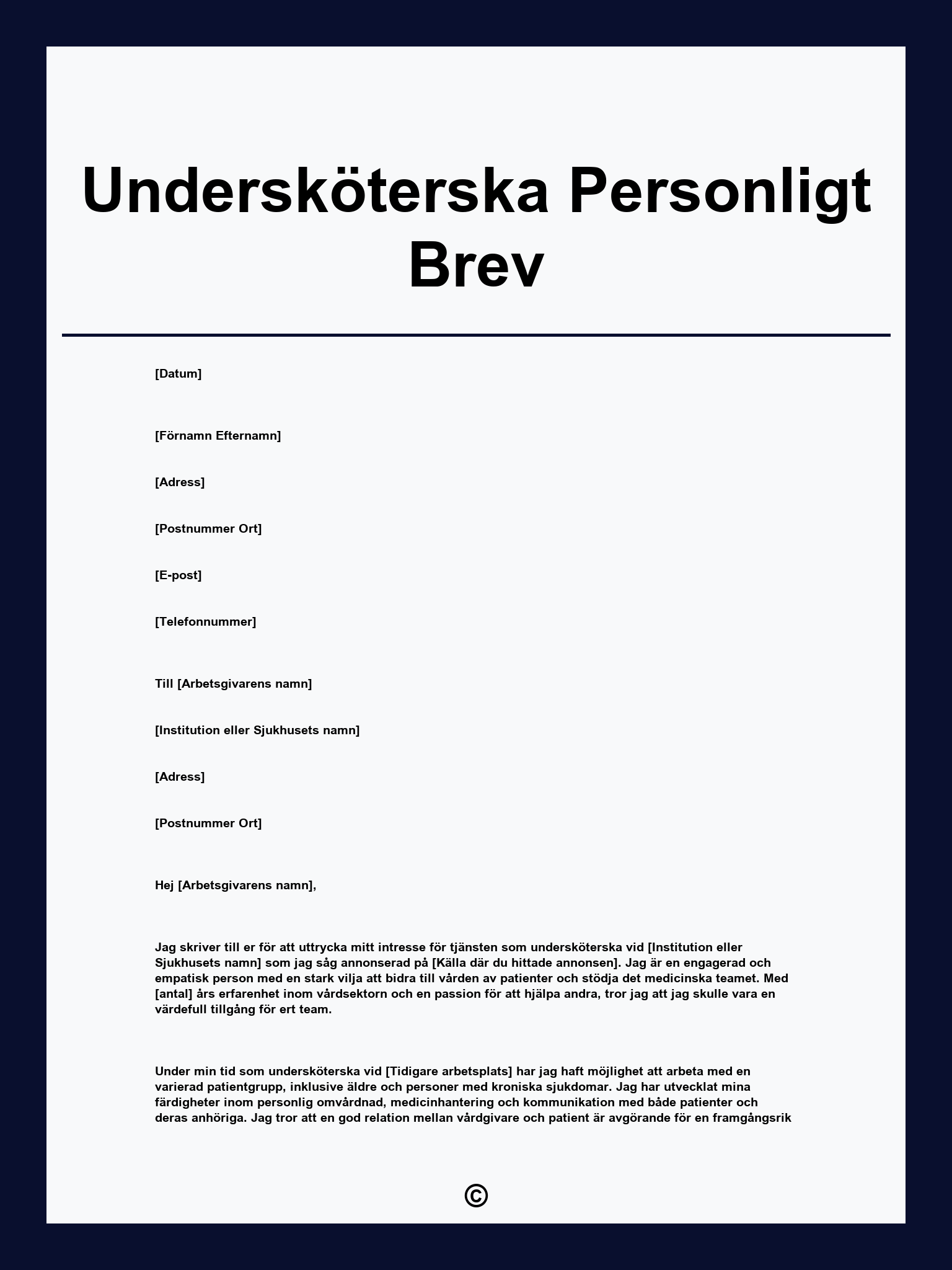 Undersköterska Personligt Brev