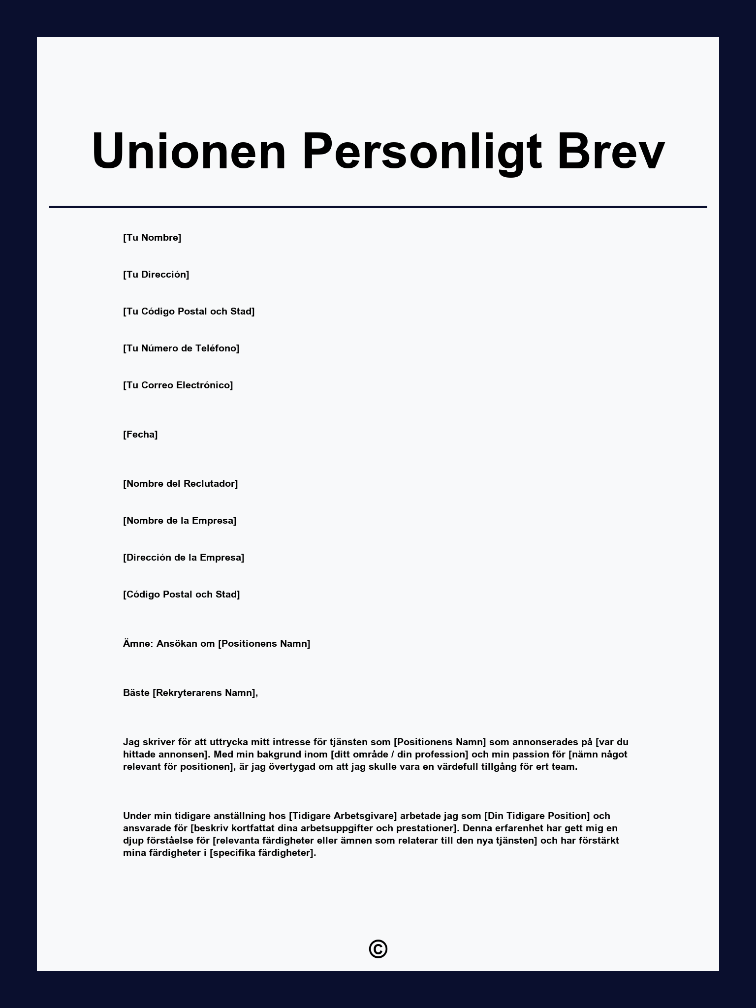Unionen Personligt Brev
