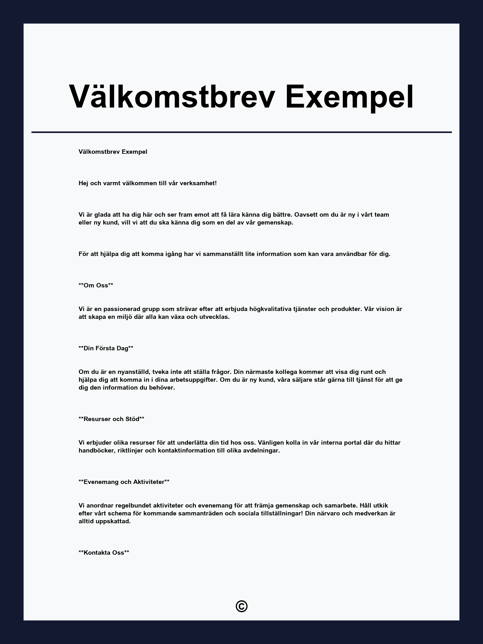 Välkomstbrev Exempel