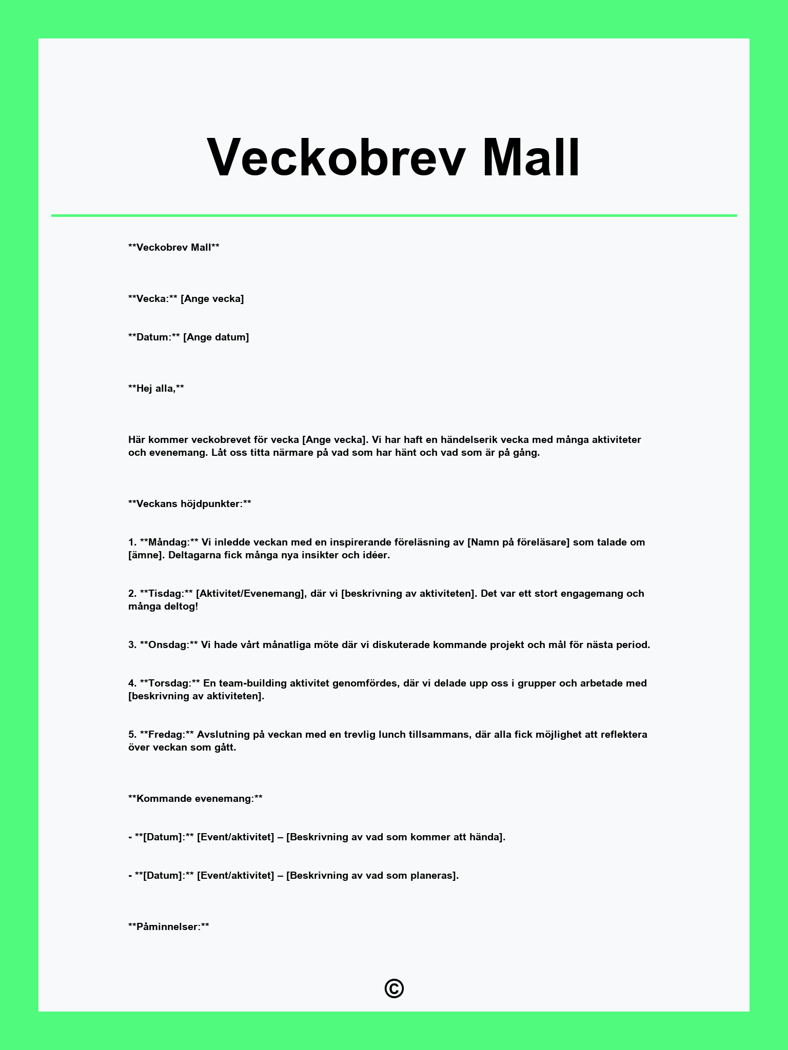 Veckobrev Mall